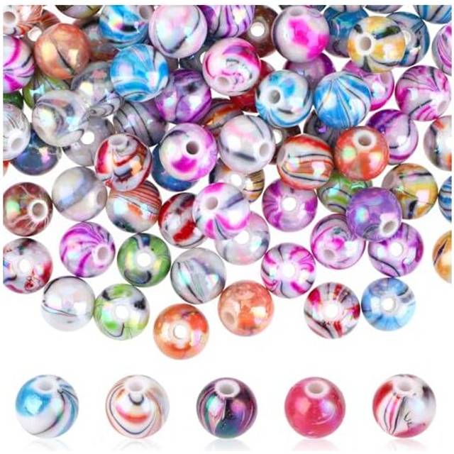 500 Pcs Multicolor Gemstone Beads, 8mm Exquisite Patterned Glass Stone Beads Round Spacer Beads for Handmade Bracelets Necklace Making