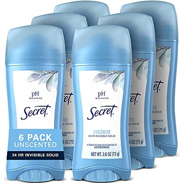 Secret Unscented Deodorant and Antiperspirant for Women  Invisible Solid  2.6 oz (Pack of 6)
