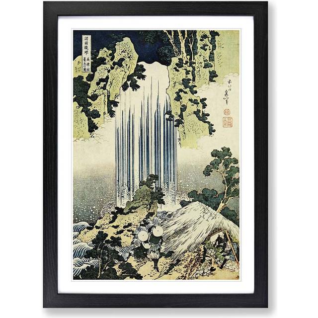 'The Waterfall of Yoro Japanese Oriental' by Katsushika Hokusai Framed Painting Print - Black (45cm H X 62cm W)