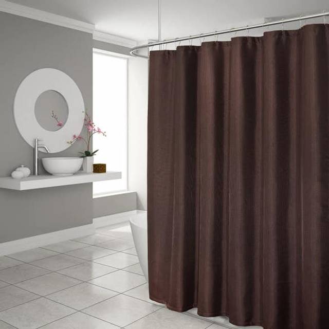 HomeRoots 399721 72 x 70 x 1 in. Luxurious Brown Waffle Weave Shower Curtain