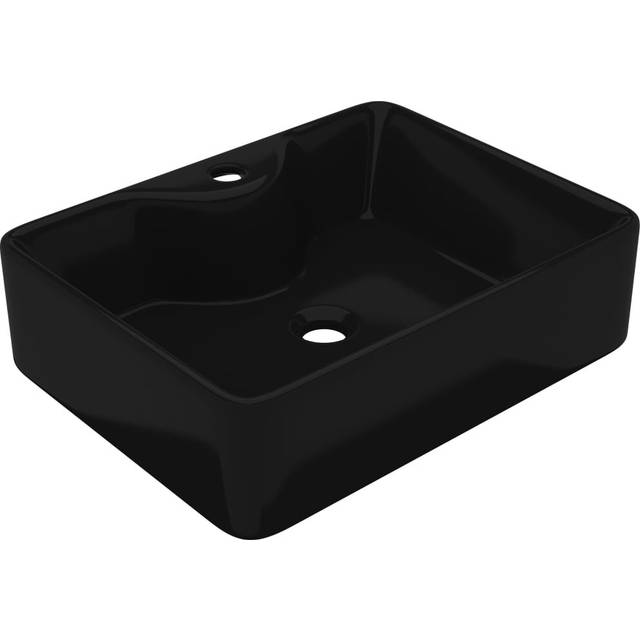 Bralyn Black Ceramic Square Countertop Basin Bathroom Sink (480mm L X 370mm W X 135mm H)