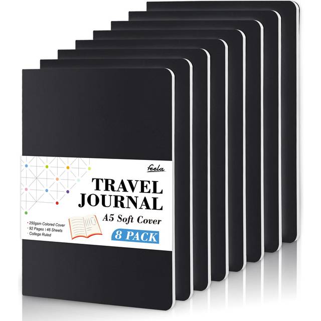 8 Pack Soft Cover Notebooks A5 Lined Journal Notebooks College Ruled for Work, Lined Travel Journal for Women Men, Note Taking Study Notepad School