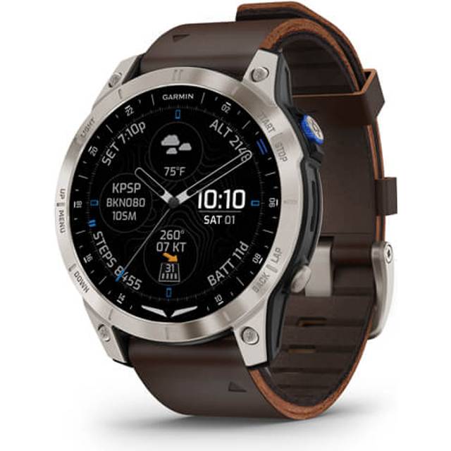 Garmin D2 Mach 1 Aviator Oxford Brown Leather Band Smartwatch with Charger Stand and Cable Bundle - Multicolor - One Size