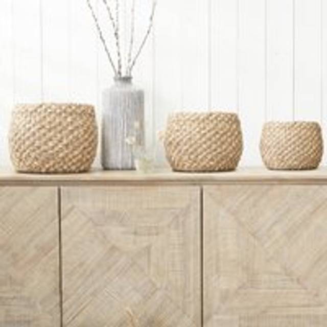 Pacific S/3 Woven 2-tone Natural Seagrass And Palm Leaf Plaited Round Baskets, Brown