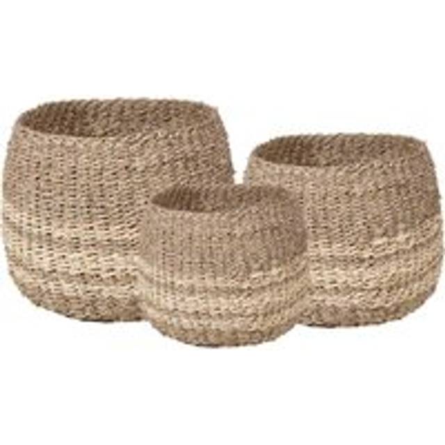 Pacific S/3 Woven 2-tone Natural Seagrass And Palm Leaf Round Baskets, Brown