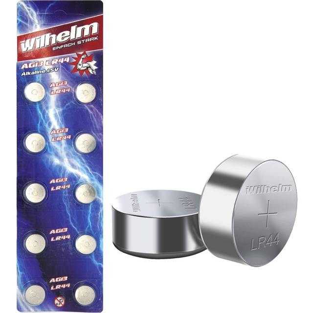 10 x Wilhelm AG13/147/LR44/SR44W/357/LR1154/V13GA kvalitetsbatterier 1,5 V alkalisk blister