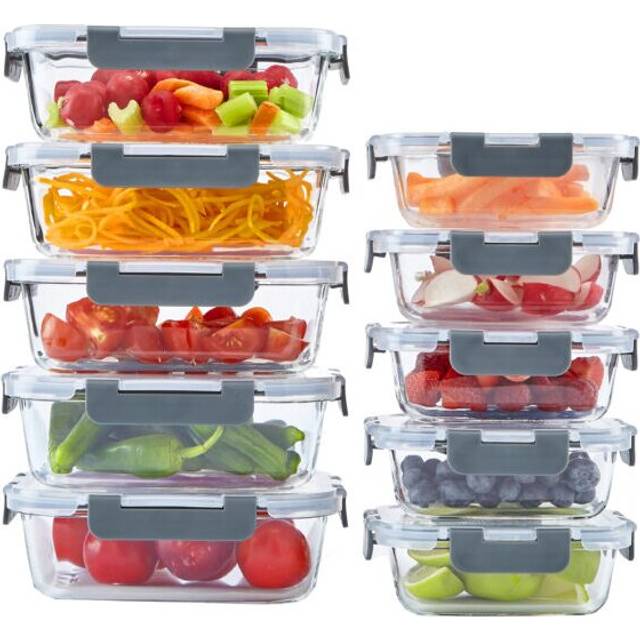 10 Glass Containers & 10 Lids Food Storage Set - 10 Piece - Dark Grey - One Size