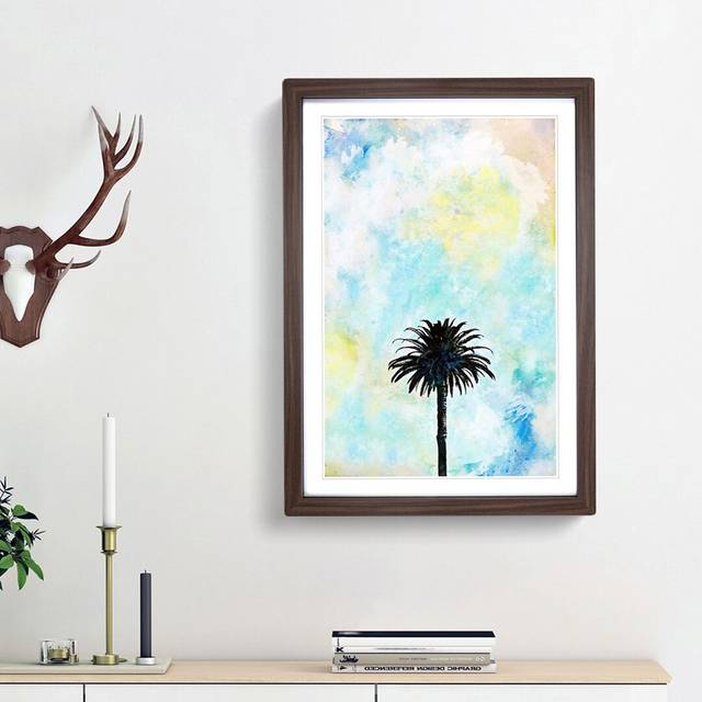 Palm Tree in California in Abstract - Picture Frame Painting Print - Walnut Framed (36cm H x 27cm W x 2cm D)