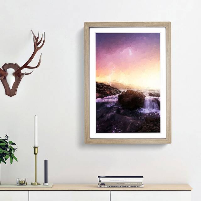 Lightning over Laguna Beach in Abstract - Picture Frame Graphic Art Print - Oak Framed (36cm H x 27cm W x 2cm D)