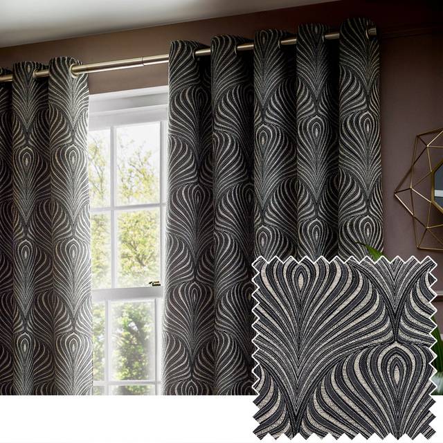 Paoletti Gatsby Jacquard Eyelet Curtains In Black 168 X 229Cm, Black