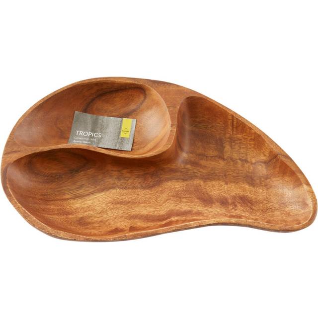 Premier Housewares - Acacia Wood Mango shp 2 Serving Dish Strong Modern Dinner Tray 32 x 19 x 4