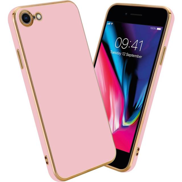 (Glossy Pink - Gold) Cadorabo Case for Apple iPhone 7 / 7S / 8 / SE 2020 Protective Cover made of flexible TPU Etui silicone and with camera protectio