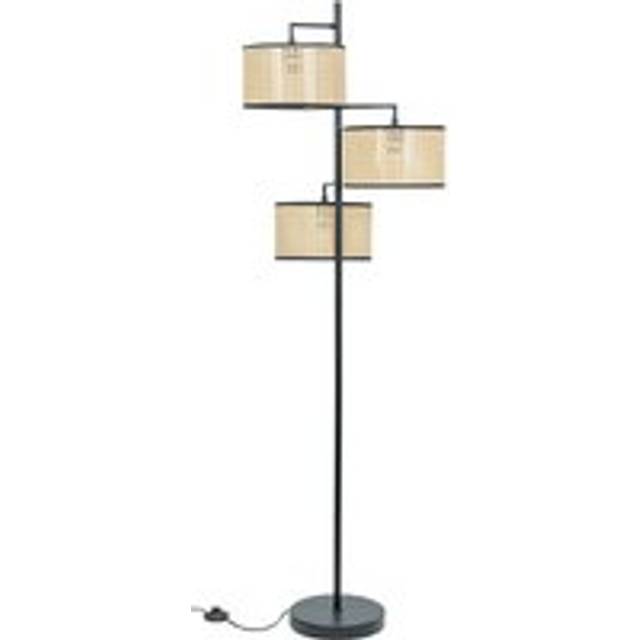 Grey Wood Floor Lamp 3 Tier Shelf Base Large Boucle Lampshade Living Room Light - Charcoal - No Bulb