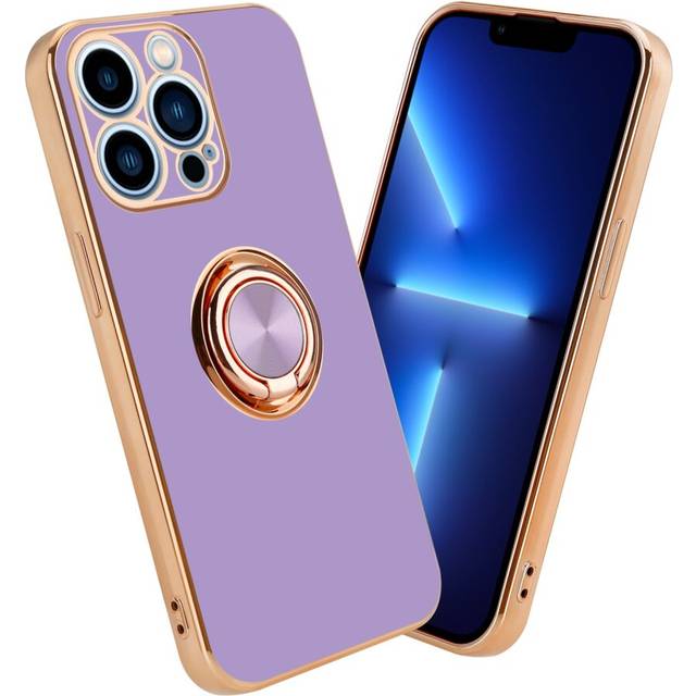 (Glossy Light Purple - Gold) Cadorabo Case for Apple iPhone 13 PRO with ring Protective Cover made of flexible TPU silicone, with camera protection an