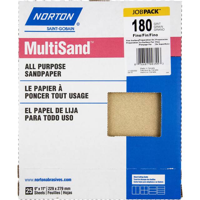 Norton Multisand Job Pack Abrasive Sheet Paper Backing Aluminum Oxide grit P180 (Pack of 25)