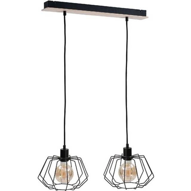 Keter Lighting - Keter Soho Bar Pendant Ceiling Light Wood, 55cm, 2x E27