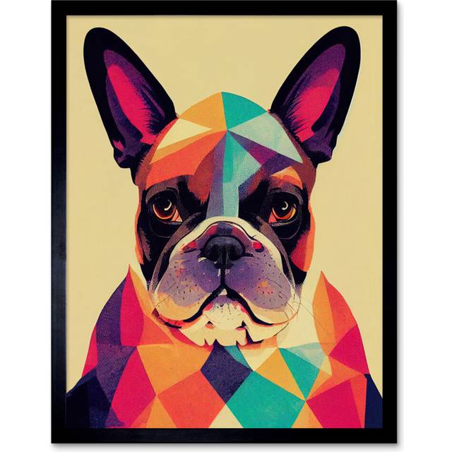 Vibrant Geometric French Bulldog Portrait - Picture Frame Art Prints (25.9cm H x 20.6cm W x 1.5cm D)