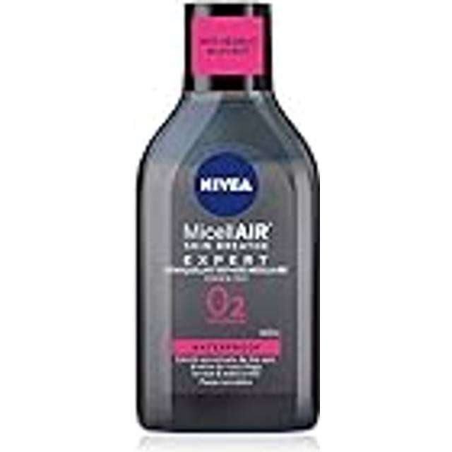 NIVEA MicellAIR WATERPROOF Expert Biphase Makeup Remover (1 x 400 ml), rengöringsmedel för ansikte och känsliga ögon, vattentät sminkborttagare berikad med extrakt av svart te
