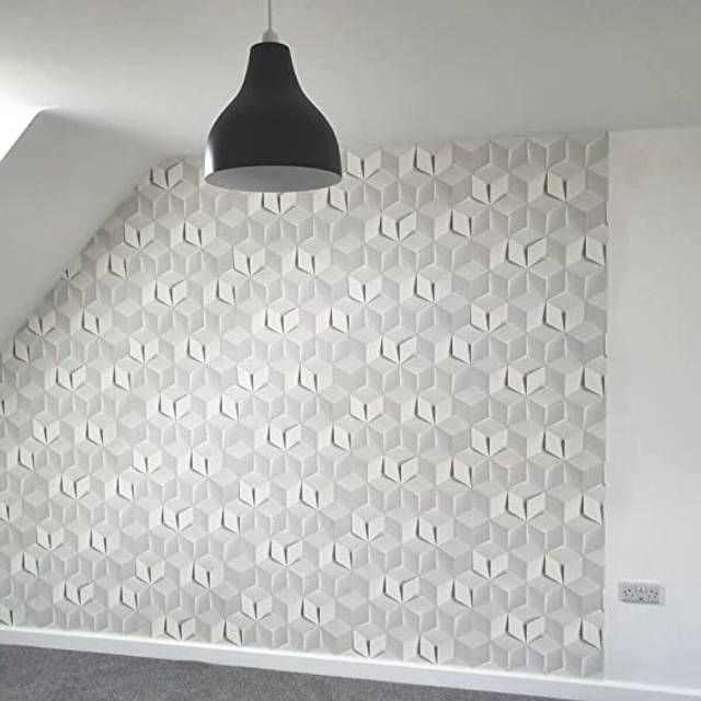3D Geometric Feature Wall Wallpaper - White Cube Illusion Funky Modern Vinyl Coat - Textured Thick Solid Heavy Duty - Paste The Wall Wallpaper (1,000cm L X 53cm W)