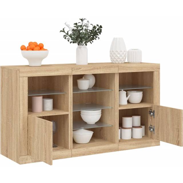 vidaXL Sideboard with LED Lights Sonoma Oak 123x37x67 cm - Brown