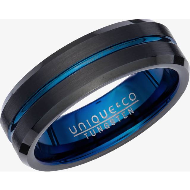 Unique Mens Black & Blue Tungsten 7mm Ring TUR-132-58 - Two Colour
