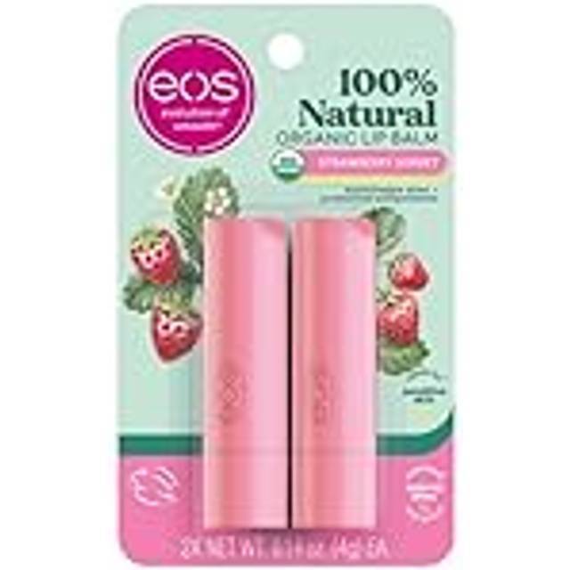 eos 100% Natural & Organic Lip Balm- Strawberry Sorbet  Dermatologist Recommended for Sensitive Skin  All-Day Moisture  0.14 oz  2 Pack