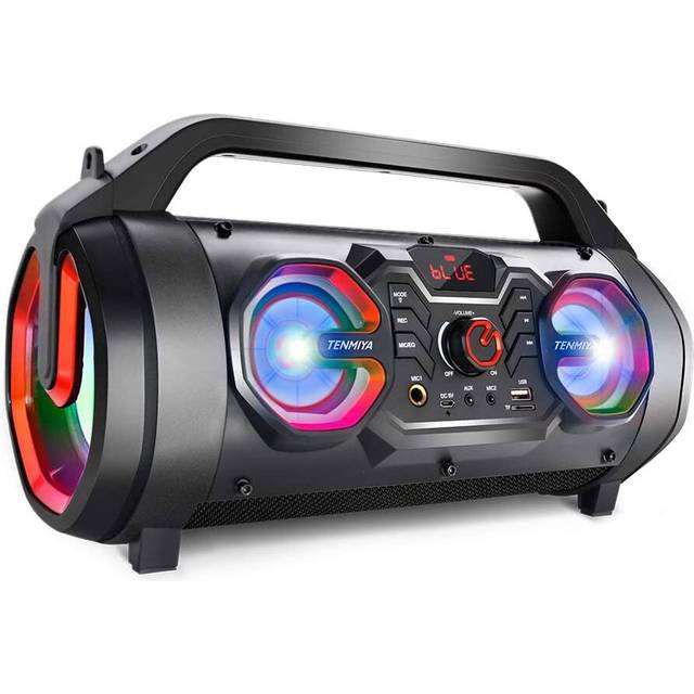Portable Bluetooth Speakers, 30W Loud Outdoor Speakers with Subwoofer, FM Radio, RGB Colorful Lights, EQ, Stereo Sound, 10H Playtime Boombox Wireless