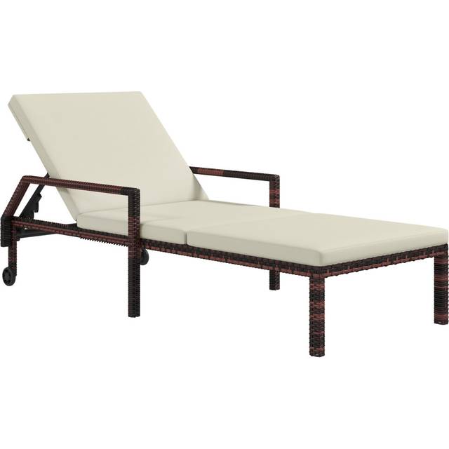 Outsunny Rattan Sun Lounger w/ Adjust Backrest - Cream, Cream