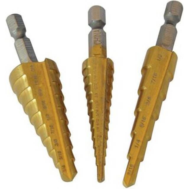 3 Piece Titanium Coated Step Drill Set/Bits Taper Cone Sheet Metal