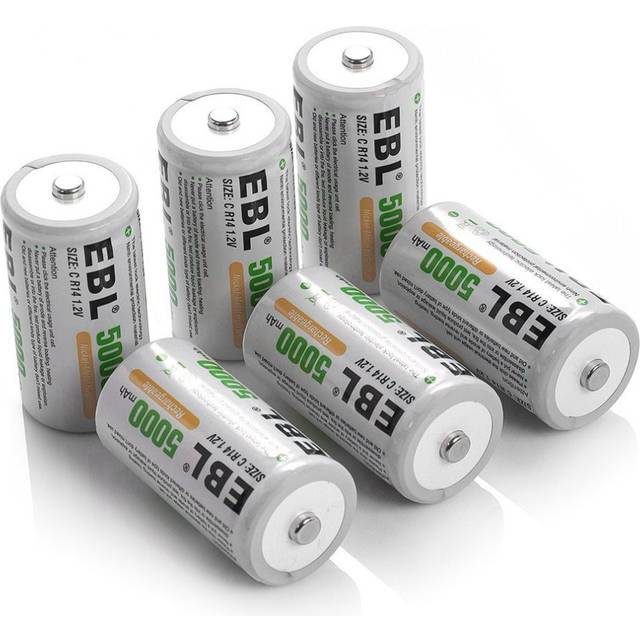 EBL C laddningsbara batterier 5000mAh industribatteri C batterier, 6 stycken Ni-MH C celler