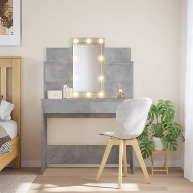 Vidaxl Dressing Table With Led Lights Concrete Grey 96X40X142 Cm - One Size