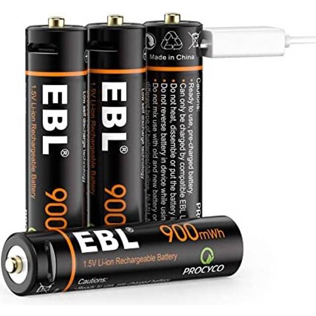 1.5V AAA Rechargeable Lithium Batteries 900mWh with Micro USB Cable, 4 Counts in One Storage Case