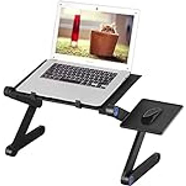 Laptop Stand, Adjustable Folding Desk Riser with Mouse Pad, Ergonomic Laptop Stand, Laptop Holder for Desk Bed Sofa with Fan