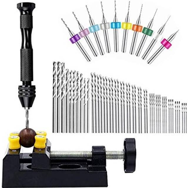 60 Pieces Pin Vises Hand Drill Bits, 0.3-1.2mm PCB Mini Drills and 0.5-3.0 Twist Drills with Precision Hand Pin Vise