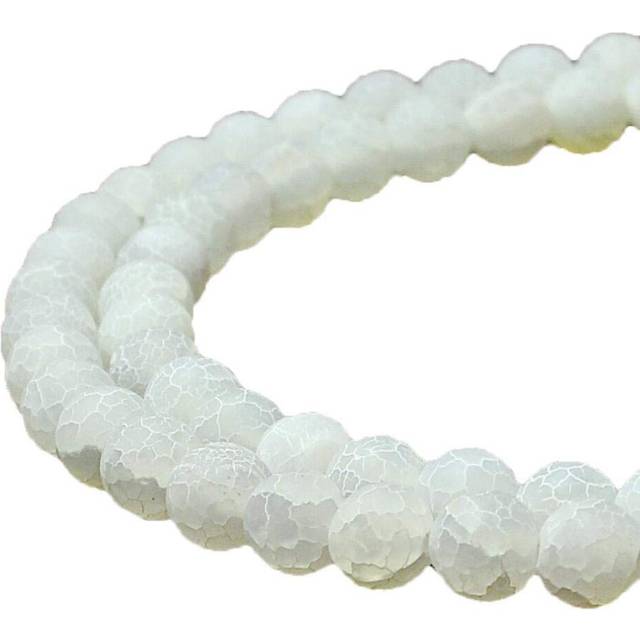 "JARTC Nature Frost Cracked Dream Fire Dragon Veins Agate Beads Round Stone Beads for Jewelry Making DIY Bracelets Necklaces 15"""" (6mm  White)"