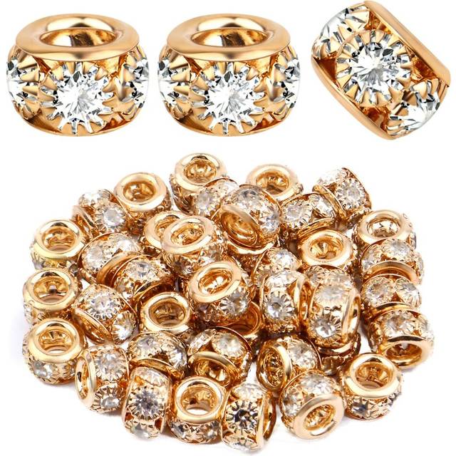 40pcs KC Golden Rhinestone European Spacer Beads Large Hole Rondelle B
