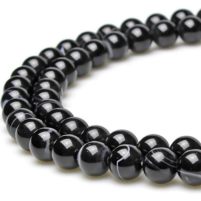 MJDcB Natural Black Striped Agate Round Loose Beads for Jewelry Making DIY Bracelet Necklace (10mm)