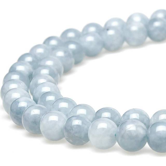 "MJDCB Natural Round Aquamarine Gemstone Spacer Loose Beads Spacer Beads for DIY Jewelry Making Strand 15"""