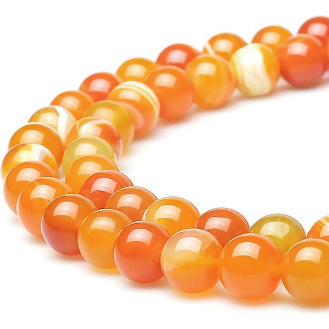 MJDCB Natural Stone Beads Orange Stripe Agate Round Loose Beads For Jewelry Making Diy Bracelet Necklace (10mm)