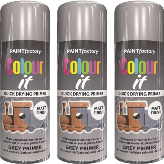 3 x 400ml GREY PRIMER MATT SPRAY QUICK DRYING WOOD DIY PLASTIC METAL