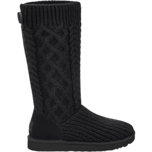 UGG® Classic Cardi Cabled Knit Boot in Black, Size 4, Leather/Wool