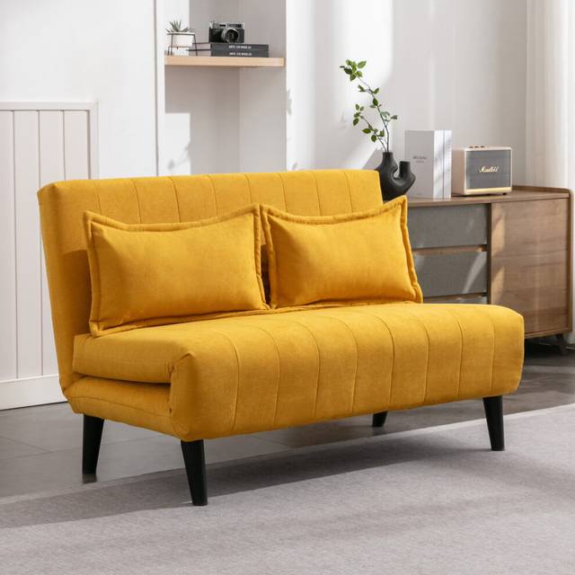 More4Homes Harper 2 Seater Folding Clic Clac Fabric Living Room Lounge Futon Sofa Bed Mustard, Yellow