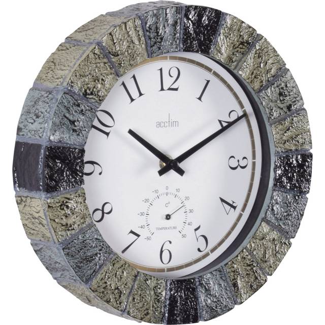 Acctim Bowfell Indoor/Outdoor Thermometer Analogue Wall Clock, 26cm, Slate