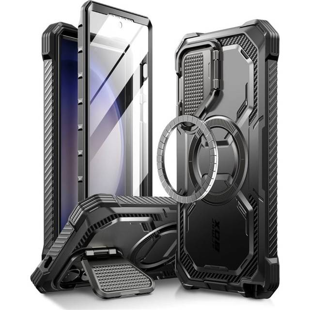 i-Blason Armorbox för Samsung Galaxy S24 Ultra Case MagSafe med kameraskyddsstativ [Stödjer trådlös laddare] 360 helkroppsfodral med skärmskydd och ställ telefonfodral för S24 Ultra, svart