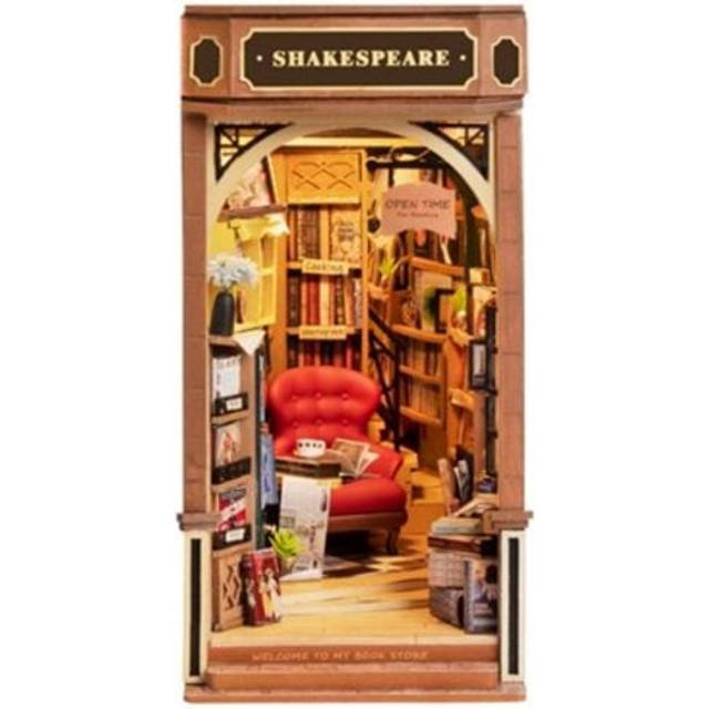 Bookstore Wooden Puzzle Miniture Doolhouse Model DIY Building Kit LED 3D