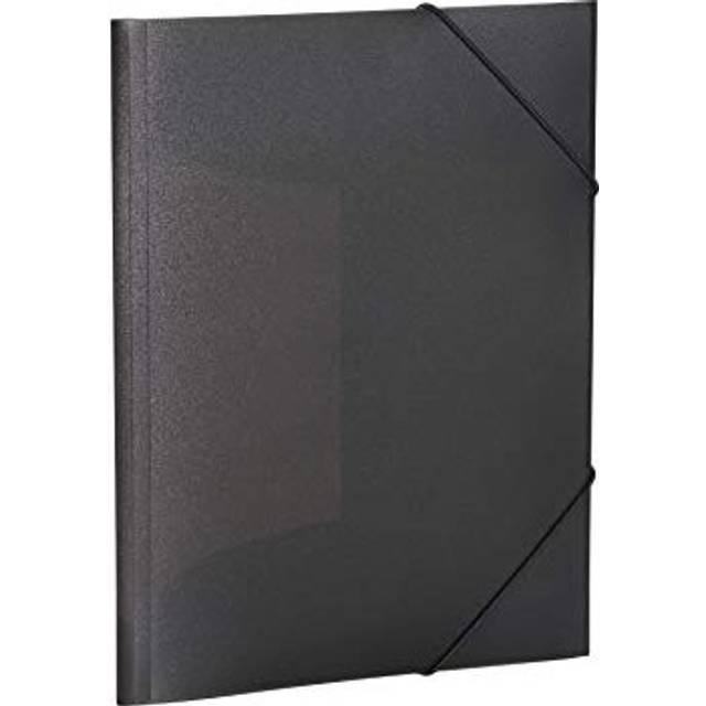 19501 Portfolio Folder DIN A4 Translucent Black, Set of 3, Sturdy Plastic, Washable, Heavy Duty, Organiser Folder with Inner Flaps and Elastic Strap,