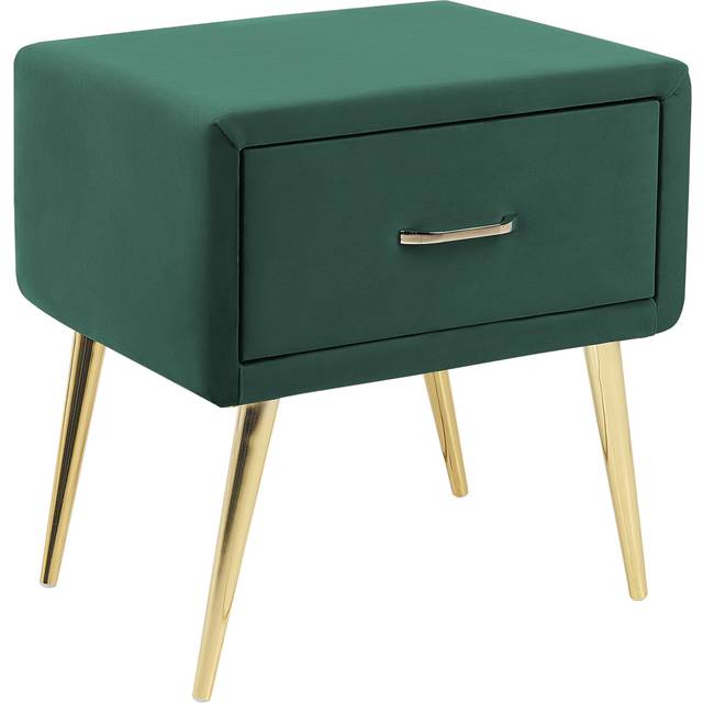 Beliani Bedside Table Flayat Velvet Emerald Green, Green