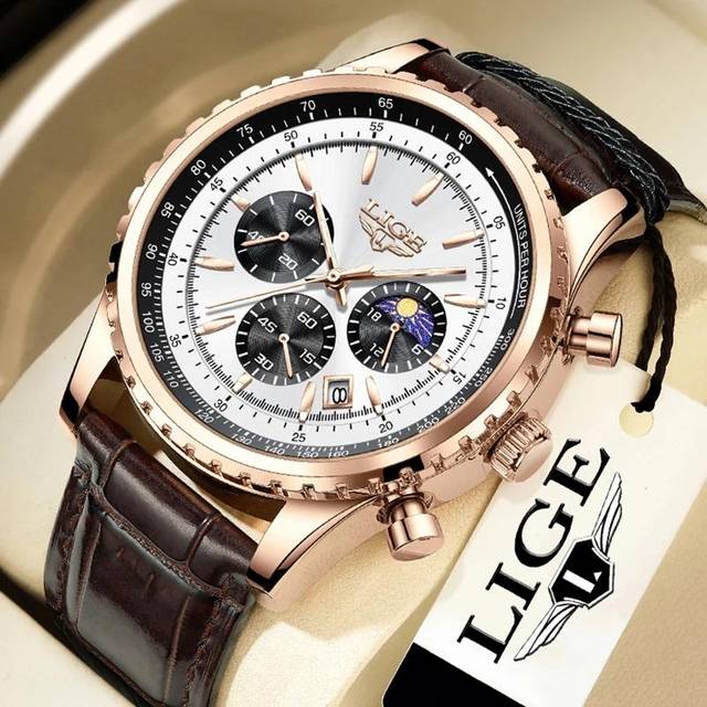 LIGE New Men's Watches Top Brand Luxury Men Wrist Watch Leather Quartz Watch Sports Waterproof Date Chronograph silver/light blue
