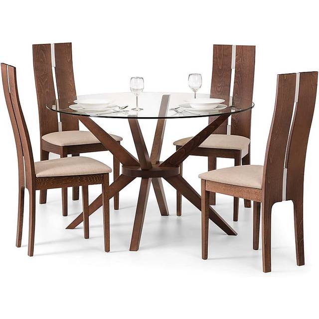 Julian Bowen Set Of Chelsea Glass Table & 4 Cayman Chairs - Walnut