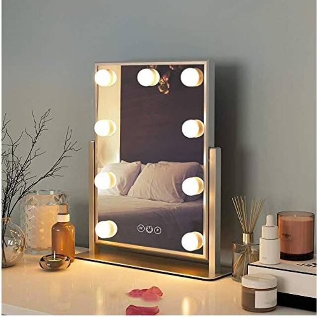 Vanity Mirror with Lights Makeup Mirror with Lights 9 LED Bulbs Lighted Hollywood Mirror Light up Vanity Mirror 360 Rotation 3 Color Lighting Modes